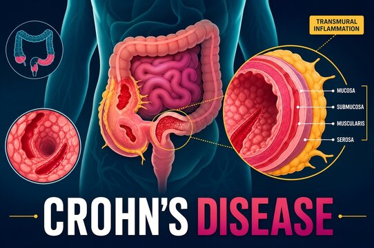 Crohn's disease human digestive system anatomy infographic illustration