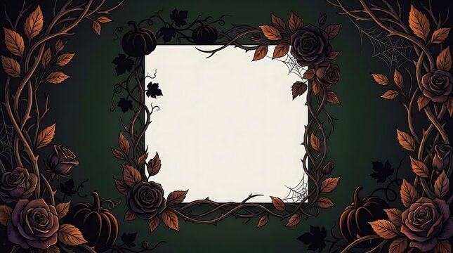 Gothic rose and thorn frame with cobwebs.