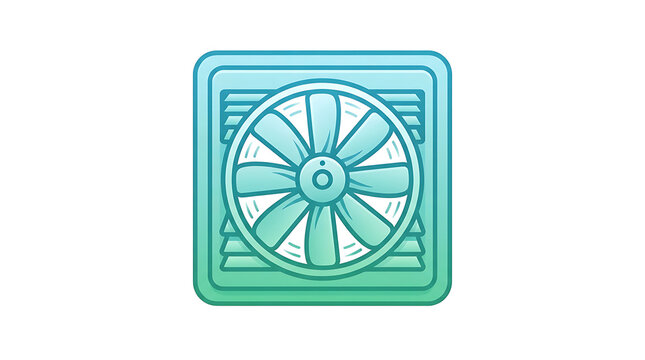 Square exhaust fan icon featuring gradient blue green tones for ventilation systems