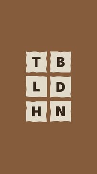 Six cream paper letter tiles fading in with a stagger then floating gently up and down on a flat kraft brown background loop