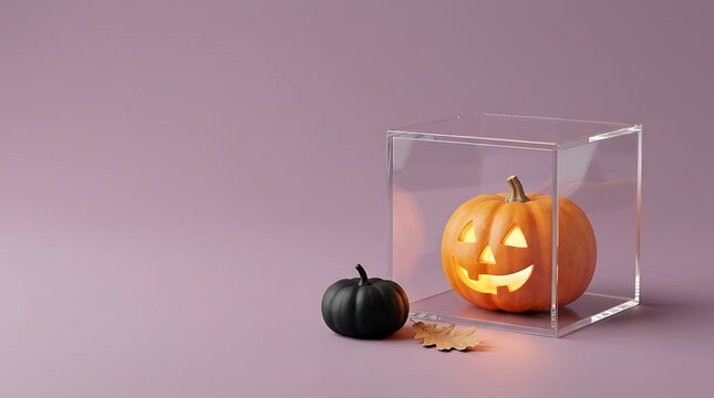 A spooky halloween scene featuring a glowing jack o' lantern and a black cauldron perfect for autumn festivities and celebrations