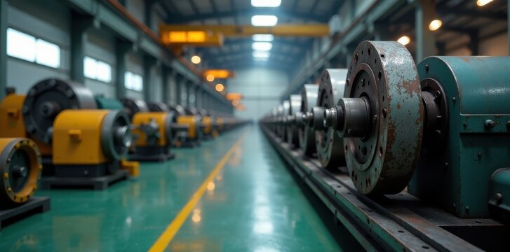 Industrial machinery in a factory with metal textures and mechanical elements , metal, industrial