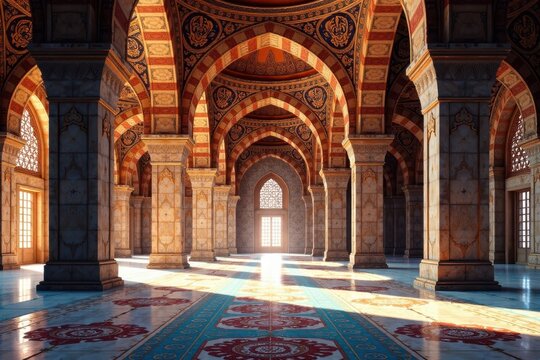 Intricate geometric patterns on a grand mosque interior , Islamic art, domes