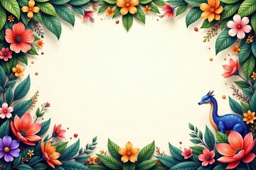 Fototapeta premium Intricately designed borders and illustrations featuring fantastical flora and fauna, illustrated, patterns