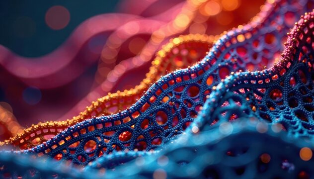 Intricate patterns emerge from rhythmic thread movements, colorful, movement