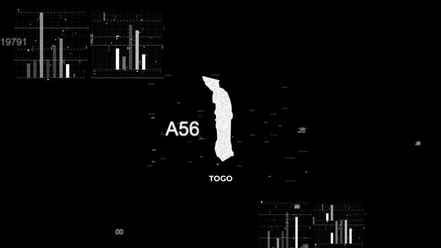TOGO map animation showcasing economy, infrastructure, technology, population, energy, trade, and national development data for presentations, films, documentaries, and motion graphics.