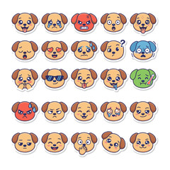 Naklejka premium Collection of cute dog emoticons expressing various emotions and moods with playful and friendly designs