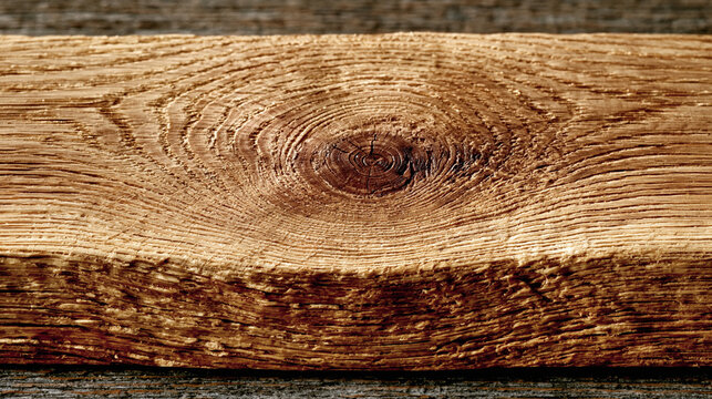 Oak wood plank cross section with tree ring knot texture macro