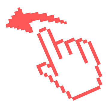 Red pixel art hand cursor pointing up icon