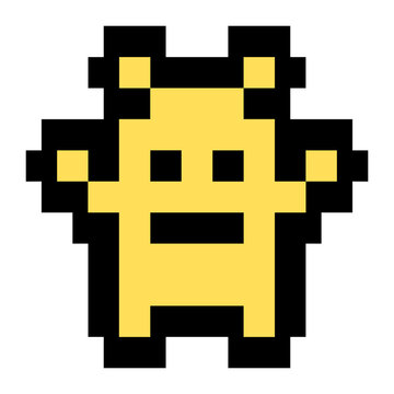 Cute pixel art ghost character with happy face and arms