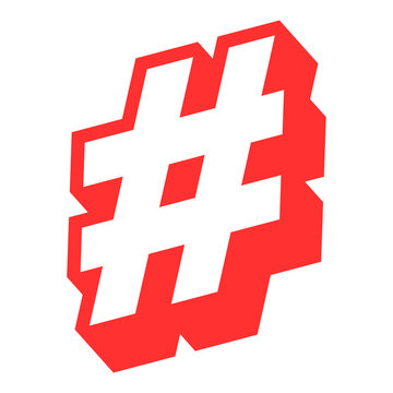 Red hashtag symbol icon in modern flat design style