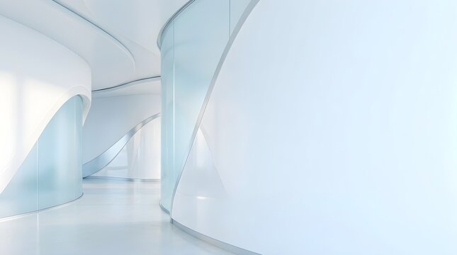 Futuristic White Interior With Curved Architectural Walls
