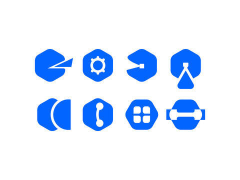 Abstract tech logo design bundle. Modern geometric corporate identity icons for digital business branding. 