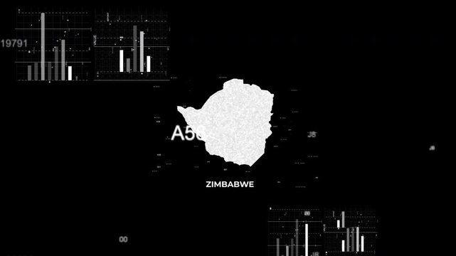 Zimbabwe map animation showcasing economy, infrastructure, technology, population, energy, trade, and national development data for presentations, films, documentaries, and motion graphics.