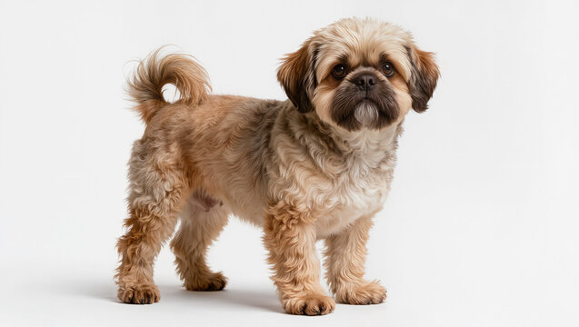 Pugapoo Dog Isolated on Seamless White Studio Background
