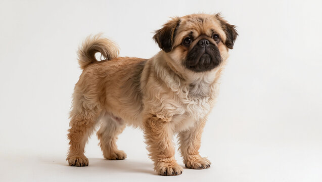 Pugapoo Dog Isolated on Seamless White Studio Background