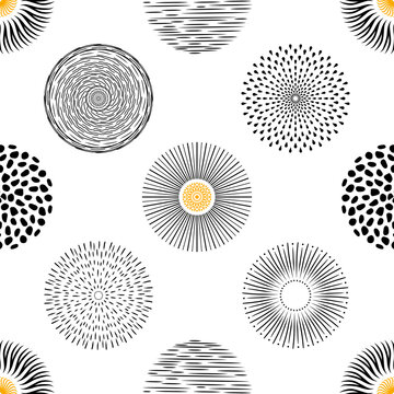 Seamless Circular Pattern with Floral Guilloche Ornaments, Dots and Geometric Curves, Decorative Vector Design for Wallpaper, Certificate and Elegant Background Art