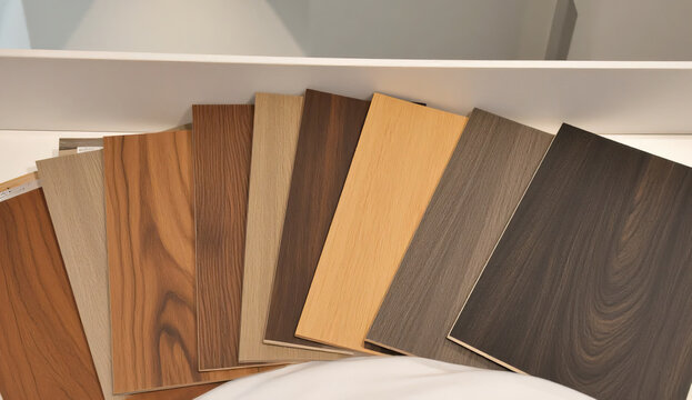 Hardwood flooring color options and material samples for home renovation concept