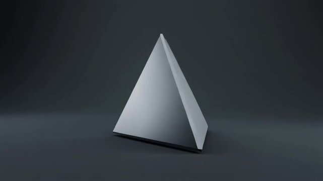 3d geometric pyramid shape rotating in dark space animation
