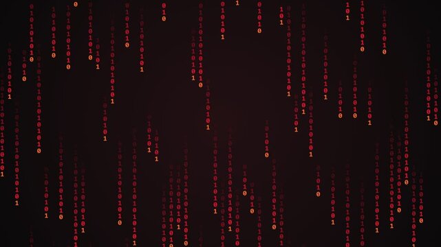 Digital binary code streaming down in red glowing numbers for abstract technology background