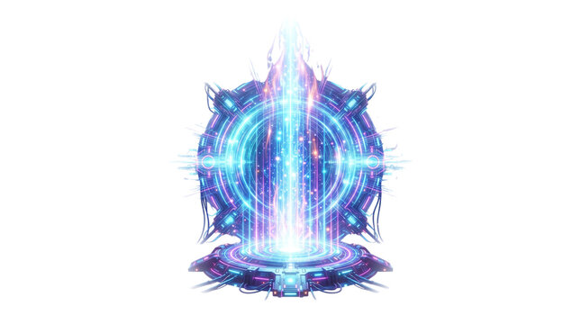 Futuristic sci-fi portal with glowing blue energy. High-tech teleportation gate for gaming. Cyberpunk digital gateway with neon light effects. isolated PNG with Transparent Background