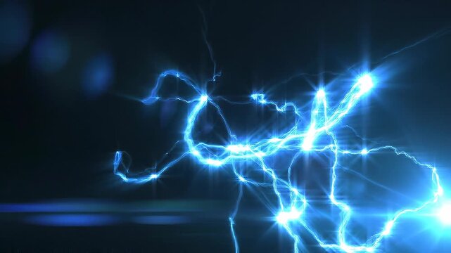 Bright blue electric lightning bolts with radiant light effects on dark background