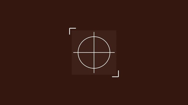 White HUD crosshair reticle with heavy film grain scaling subtly while rapidly jittering RGB color separation on indigo orange duotone loop