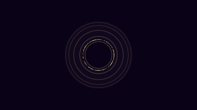 Abstract concentric circles with swirling golden feather texture animation on dark background motion graphic.