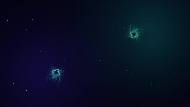 Abstract geometric shapes with rotating lines moving in dark starry space for futuristic visual background loop featuring elegant motion graphic animation.