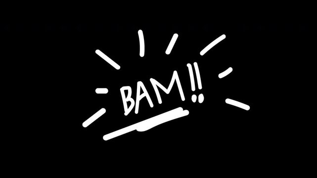 doodle burst animation doodle  text BAM  comic message with 4k in black background