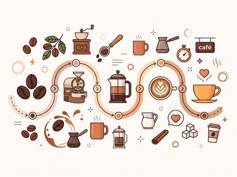 Coffee Brewing Journey &ndash; Complete Bean to Cup Process Infographic Vector