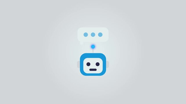 Cute chatbot animation robot character talking in flat modern style, technology concept