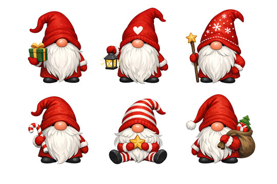 Six festive elves in Santa's workshop at the north pole, each with a different role in preparing for Christmas.