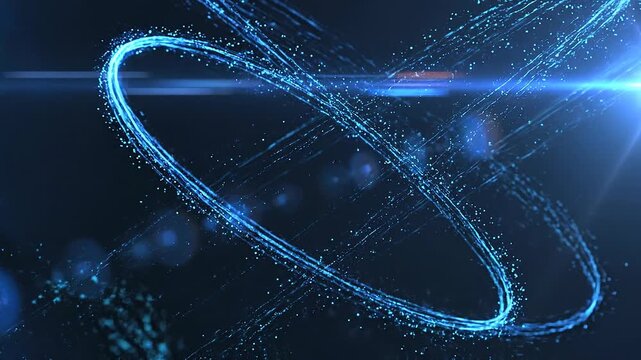 Glowing blue particle rings in futuristic abstract digital energy concept for technology innovation