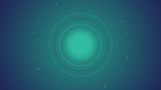 Animated abstract circles forming concentric patterns on a deep blue green gradient background, motion graphic