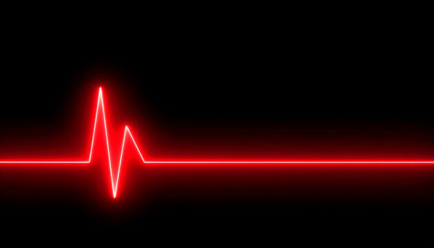 Red heartbeat line on a black background, representing life, health, and medical concepts, with a flatline