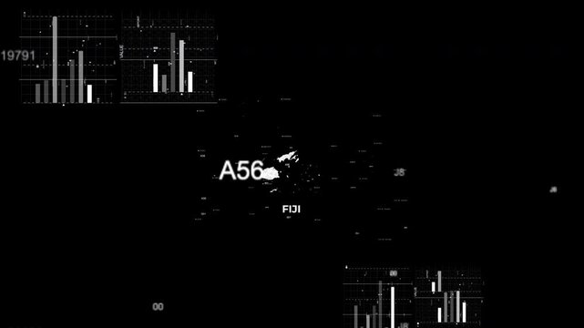 Fiji map animation showcasing economy, infrastructure, technology, population, energy, trade, and national development data for presentations, films, documentaries, and motion graphics.