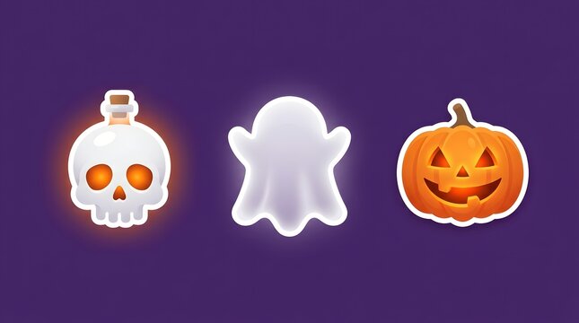 Cute halloween sticker set featuring a skull a friendly ghost and a carved jack o lantern