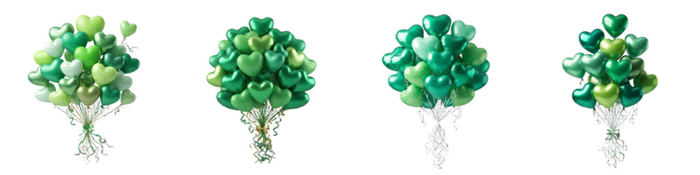 set of the four isolated Green Gift Box Green Heart Balloons on withe background PNG photo stock''