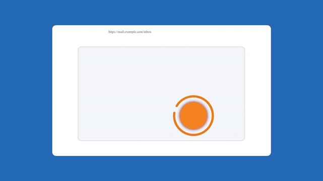 Animated orange check mark icon in simple web browser window, flat design, email confirmation