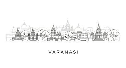 Fototapeta premium Varanasi Cityscape Outline - Iconic Indian Architecture Skyline