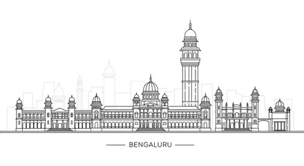Fototapeta premium Bangalore City Skyline - Architectural Landmark Line Art