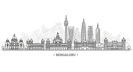 Fototapeta premium Bengaluru Cityscape Skyline Drawing