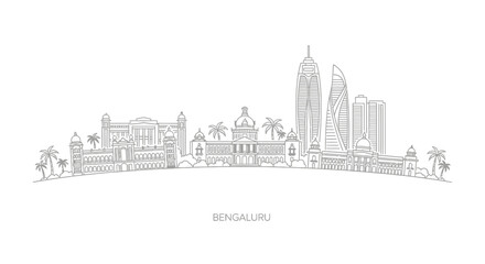 Fototapeta premium Bengaluru Skyline Illustration - Modern and Historic Architecture