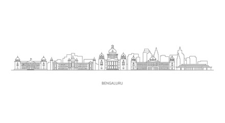 Obraz premium Bengaluru Skyline Silhouette - Indian City Architecture Line Art