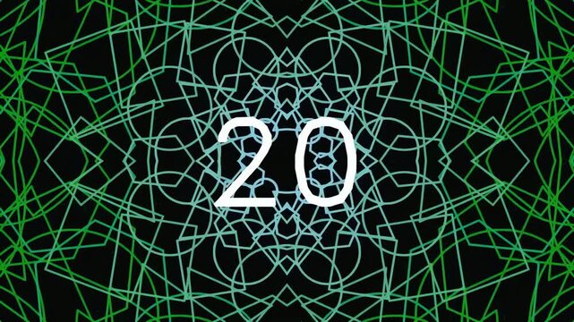 Abstract geometric pattern with number twenty in neon green