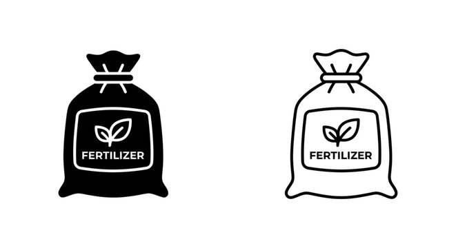 Fertilizer bag icon with leaf illustration black and white vector design