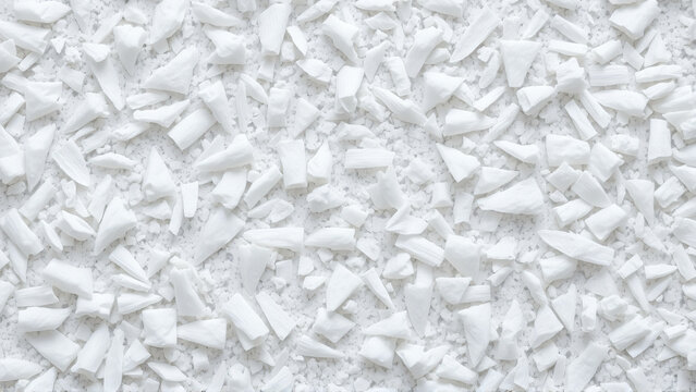 Recycled polypropylene flakes texture with flat lay and monochrome