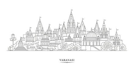 Fototapeta premium Varanasi Skyline Line Drawing - India Cityscape Art