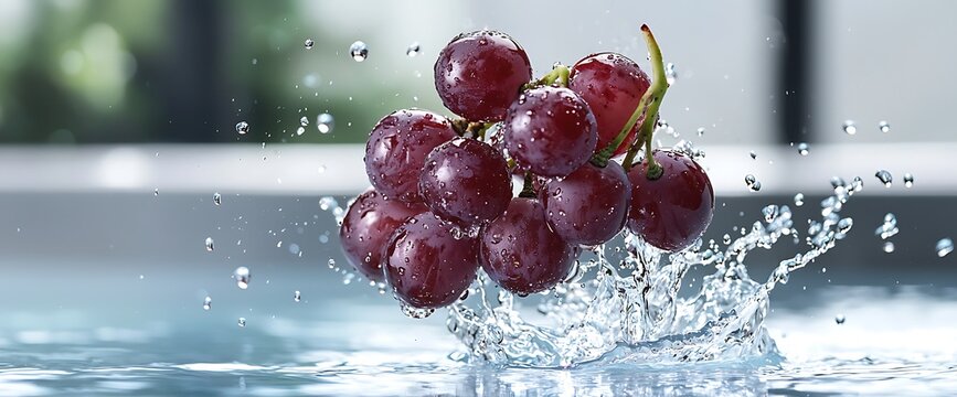 Red Grapes Splashing in Water